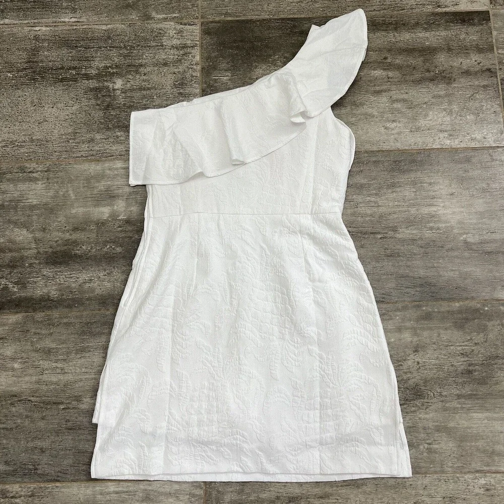 Lilly Pulitzer NWT Pineapple Pucker Jacquard WHITE KIPTON ROMPER One Shoulder 8 - Picture 4 of 9